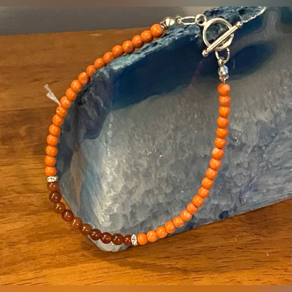 NEW Red Agate & Orange Coral crystal bracelet